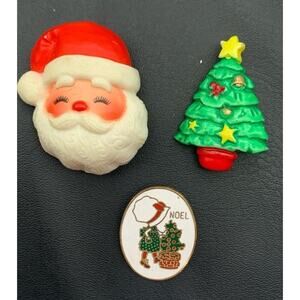 Vintage Lot Of 3 Christmas Themed Brooches